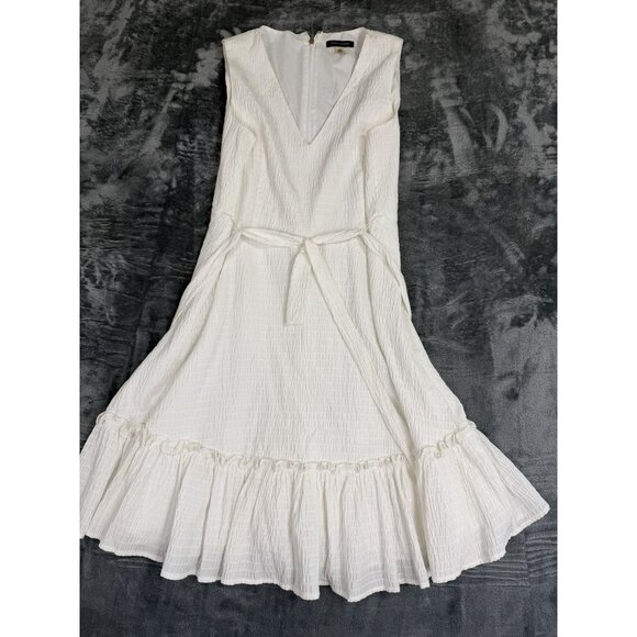 Tommy Hilfiger Dresses & Skirts - Tommy Hilfiger Womens 12P White Textured Midi Dress Ruffle Hem